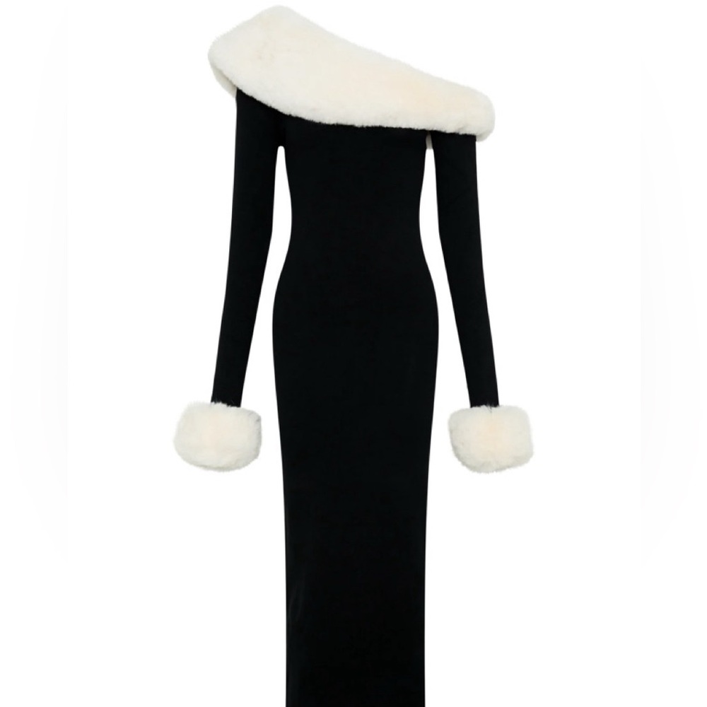 MESHKI Karleigh faux fur trim dress